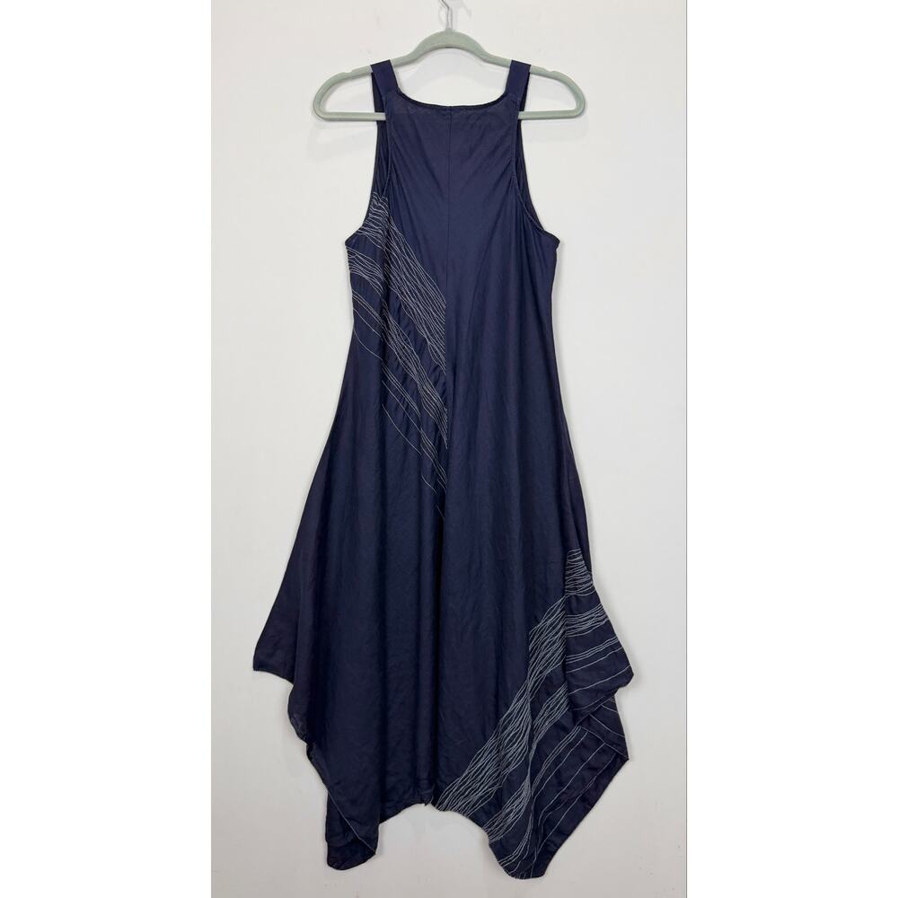 Eileen Fisher Irish Linen Asymmetric Handkerchief Hem Dress Blue Large Lagenlook - Picture 6 of 11